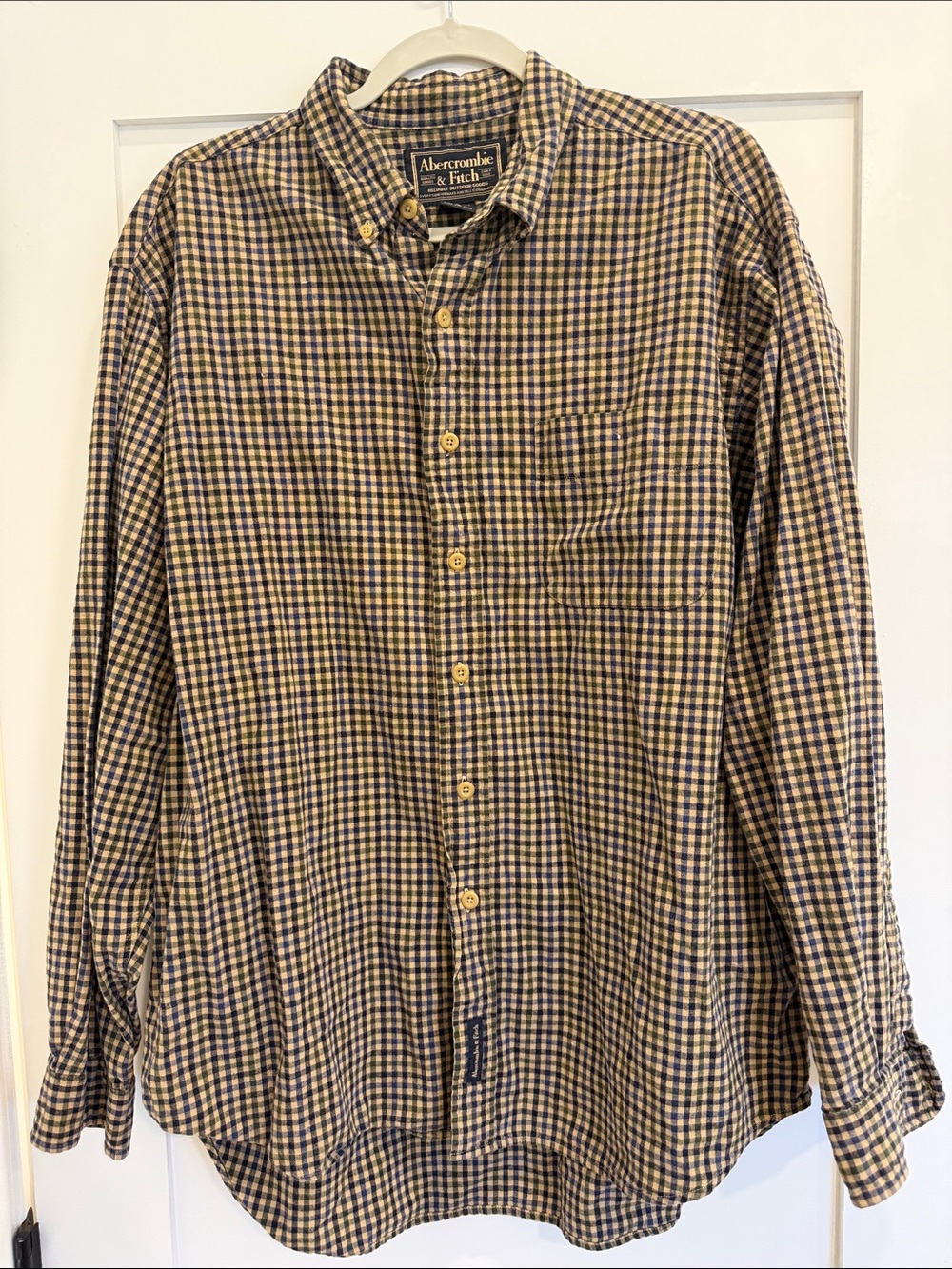 Abercrombie & Fitch Vintage-Style Gingham Plaid Cotton Button-Up Shirt Medium